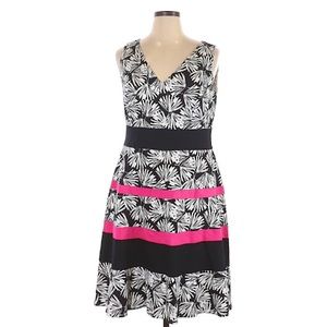 Anne Klein Botanical Print Cotton Fit & Flare Sleeveless Dress Size 14